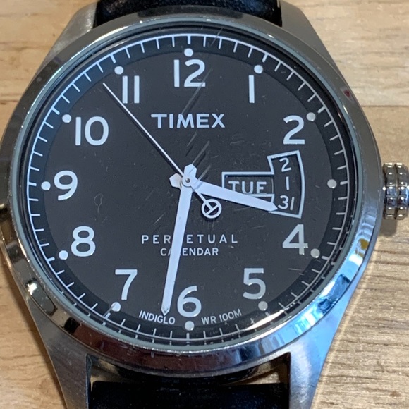 Timex Other - Timex 1854 Black Perpetual Calendar Indiglo Watch